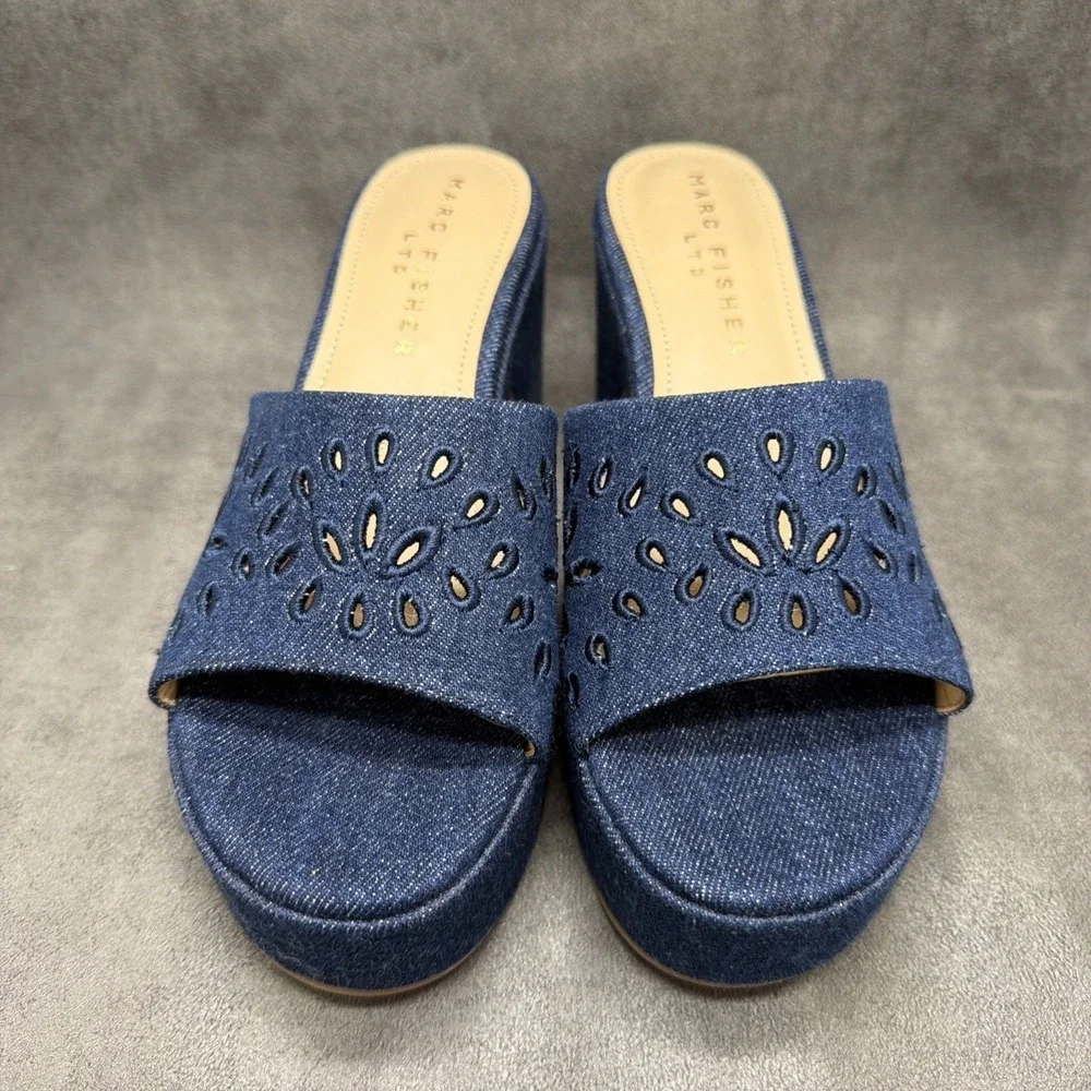 Marc Fisher LTD Platform Mules Foreva Dark Blue Size 6